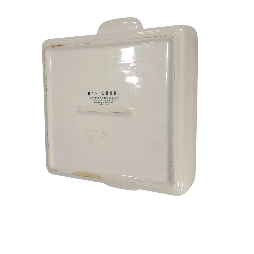 Rae Dunn HOMEMADE Ceramic Square Baking Dish Ivory Casserole Pan with Handles